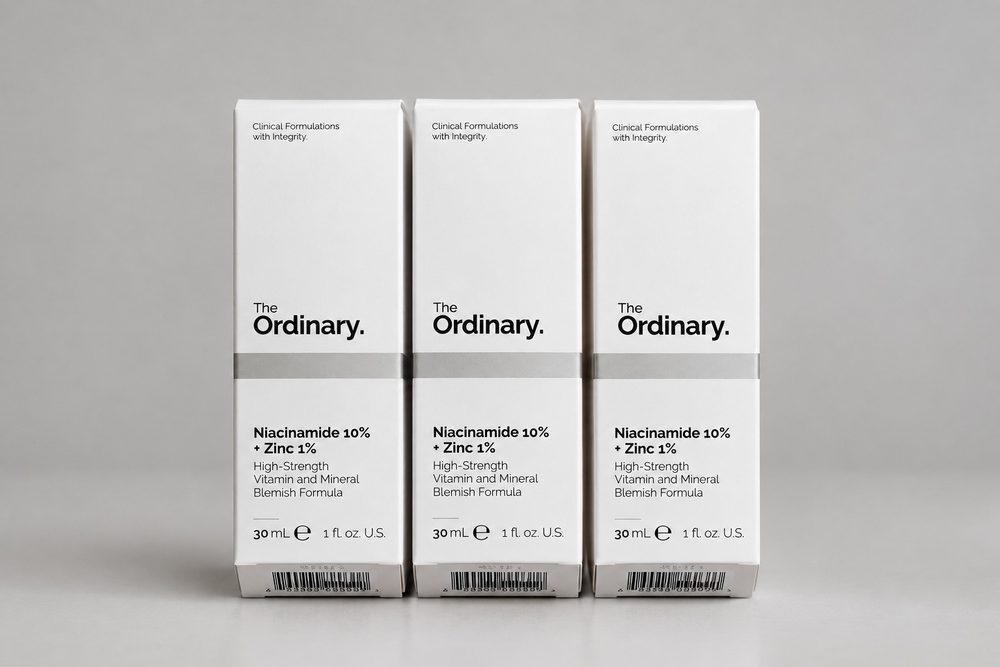 The Ordinary Niacinamide 10% + Zinc 1% boxes